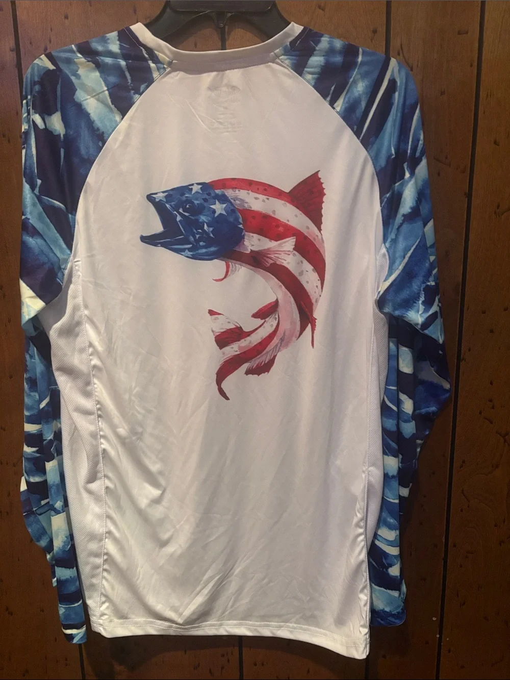Men’s White Rash Guard with Blue Patterned Sleeves